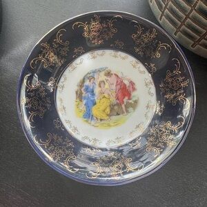 Bavarie Porcelain Vintage Cobalt Blue 24K Gold Portrait Small Plate Three Muses